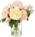 ENOVA FLORAL Artificial Tulips Flowers in Vase, Artificial Flowers Tulips Real Touch and Dahlia Silk Flower in Vase for Dining Table Decoration Wedding, Home Decor Indoor (Cream Pink)