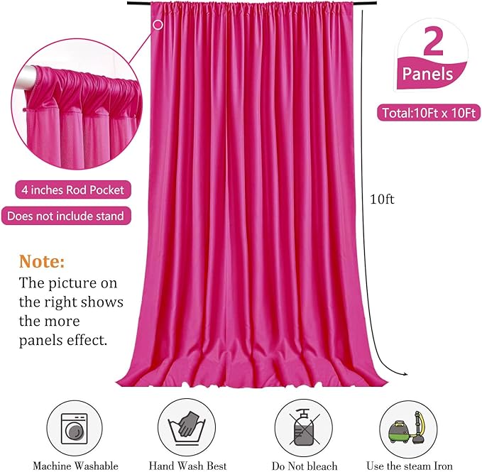 10 x 10 Feet Fuschia Backdrop Curtain for Partie, Background Curtains for Photoshoot, Birthday, Wedding, Halloween, Thanksgiving, Christmas, New Year Party Decorations 5Ft x 10Ft, 2 Panels