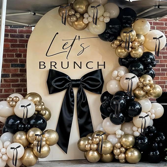 Black and Gold Balloon Arch Kit, Black White Sand Beige Cream Champagne Gold Metallic Latex Balloons Garland for New Years Eve Boho Bridal Baby Shower Anniversary Wedding Birthday Party Decor