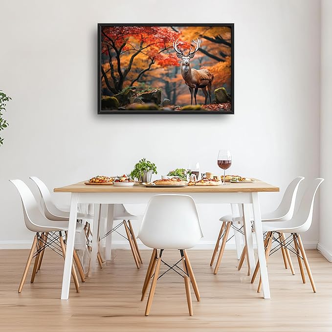 Framed Large Pictures Wall Art for Living Room, Forest Deer Oversized Wall Decor Elk Animal Canvas Print Painting Modern Extra Large Framed Artwork for Bedroom Office 36"x24"