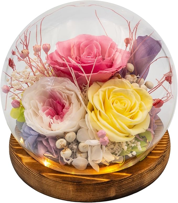Eternal Flowers for Decoration: Preserved Flowers in Glass Dome, Unique Forever Flower Gift for Her BBF – Perfect flower arrangement for Home Décor - Flowers for Delivery Prime (Red)