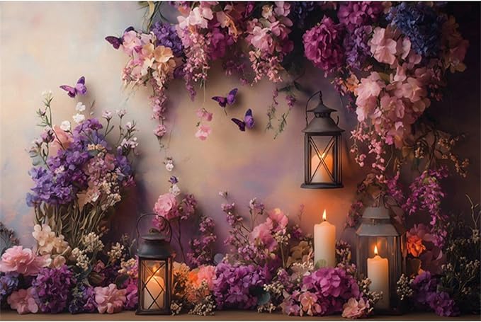 YongFoto Elegant Flower Wall Backdrop 20x10ft Floral Butterfly Candle Photography Background Baby Bridal Shower Wedding Girl Birthday Party Banner Room Decor Portrait Photoshoot Wallpaper Photo Booth