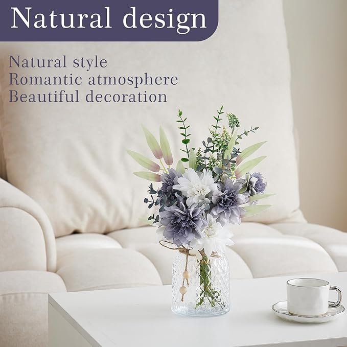 Artificial Flowers Combo Bue Wite Flowers Mix Silk Flowers Dahlia, fake flowers for Wedding Bridal Bouquets, Floral Arrangement, Table Centerpieces. Fake Plastic Flowers Bulk Vase Decoration