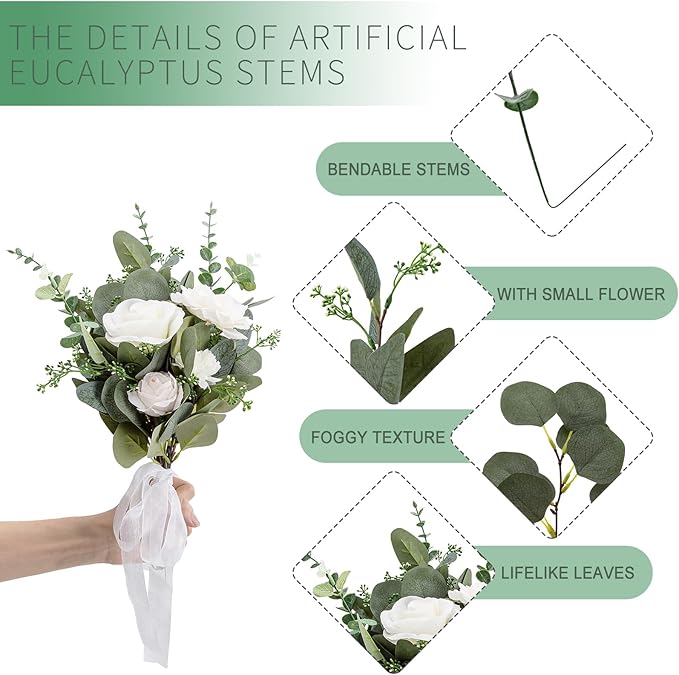Cliselda 100pcs Artificial Eucalyptus Leaves Stems, 5 Kinds Mixed Fake Greenery Stems Bulk, Silver Eucalyptus Bundle Greenery Branches for Wedding Floral Bouquet Arrangement Centerpiece Decoration