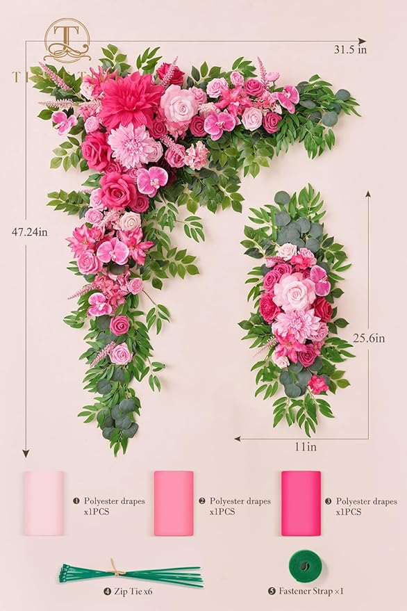 TINGE TIME Artificial Arch Flowers Kit Pack of 5, Wedding Decorations for Reception with Hanging Flowers, Wedding Arch Silk Floral Arrangements Ceremony Backdrop Bridal Shower Outdoor Party Decor