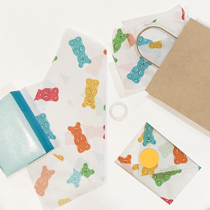 Pro Supply Global Gummy Bears Printed Tissue Paper for Gift Bags or Boxes and Wrapping - Candy Bulk Decorative Art Tissue Paper for Packaging and Gifting | 24 Sheets 20" x 30"