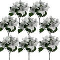 8 Pack 5 Heads Christmas Artificial Poinsettia Flowers Faux Poinsettia Bush Bouquets Silk Poinsettia Christmas Tree Ornaments Poinsettia Flower Arrangement for Home Decor