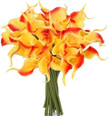 24 Pcs Orange Artificial Calla Lily Flowers Fake Orange Silk Flowers Real Touch for Wedding Bouquet Office Home Kitchen Decor