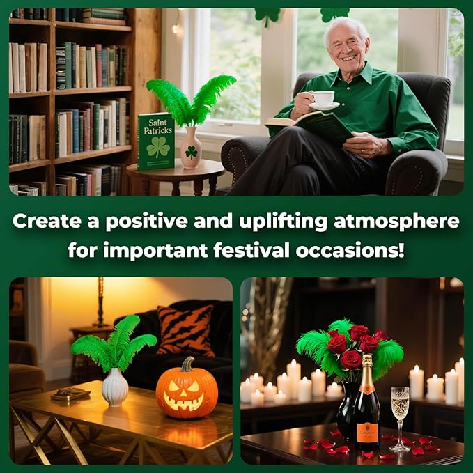 Piokio 20 pcs Green Ostrich Feathers 12-14 inch(30-35 cm) Bulk Feathers for Home Decoration and DIY Clothing and St. Patrick Decoration, Gatsby Decorations