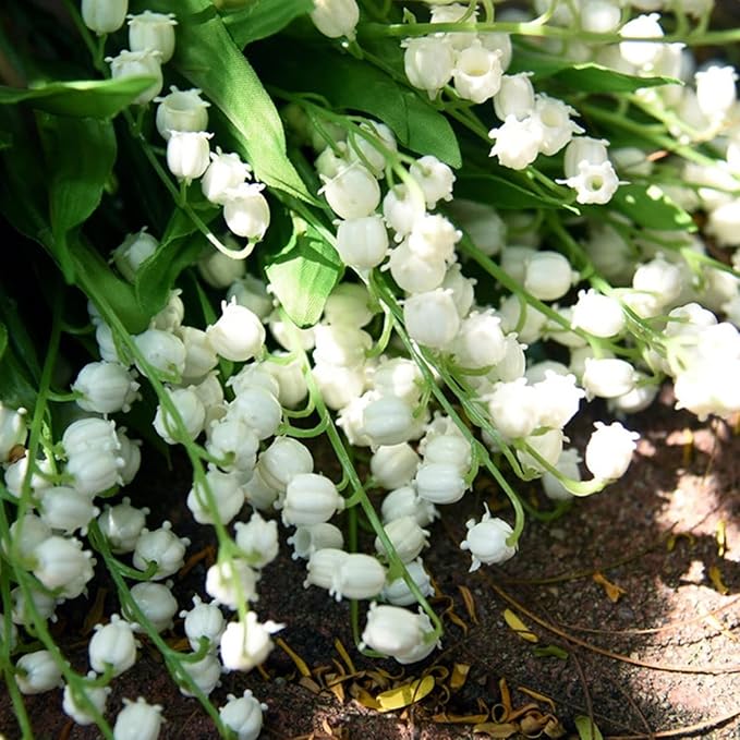 Artificial Lily of The Valley Flowers, Artificial Fake Silk Flowers Plants, DIY Garden Craft Art Decor, Decorations Plastic Floral Table Centerpieces for Home Party Decorate, 8 Pieces