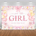 Mocsicka Bow Baby Shower Backdrop Pink Floral Baby Girl Shower Photo Background Banner Sweet Little Girl on The Way Decorations for Baby Shower Party Supplies Photo Props (5x3ft (60x36 inch))