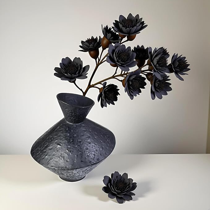 Unique Handmade Cast Iron Vase for Dried Flowers or Pampas Grass, 8.86" H Heavy and Durable Wabi Sabi Vases, Handicraft, Matte Black Vase for Modern, Rustic and Farmhouse Decor