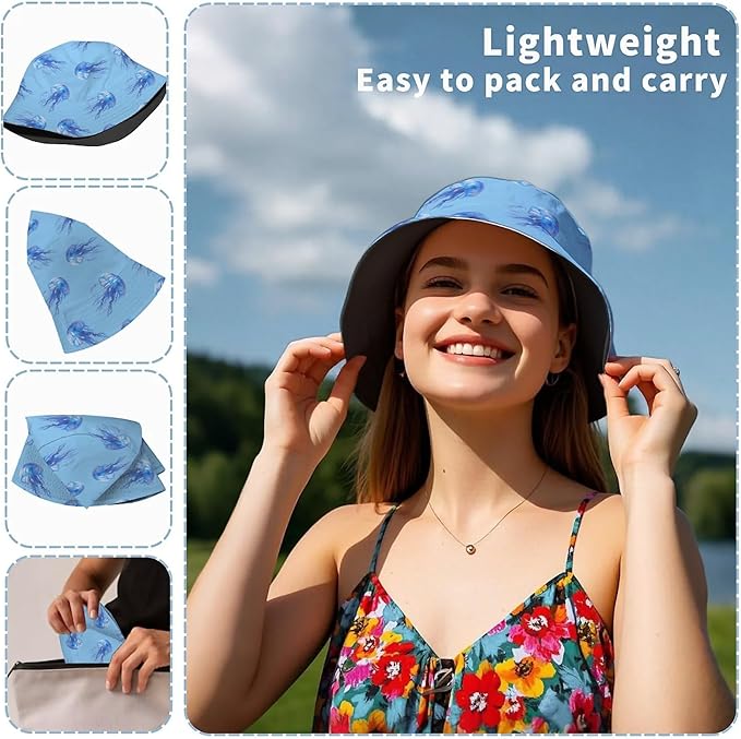 Bucket Hat for Women Men Unisex Sun Cap Packable Outdoor Fisherman Hat Headwear,Reversible Double-Side-Wear