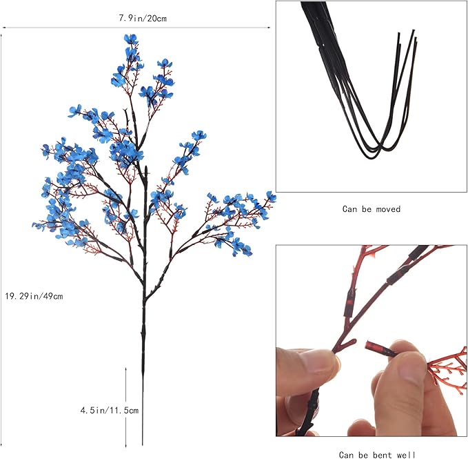 15PCS Artificial Baby Breath Flowers Fake Silk Real Touch DIY Floral Bouquets Decor Wedding Party Decoration Arrangements-Blue