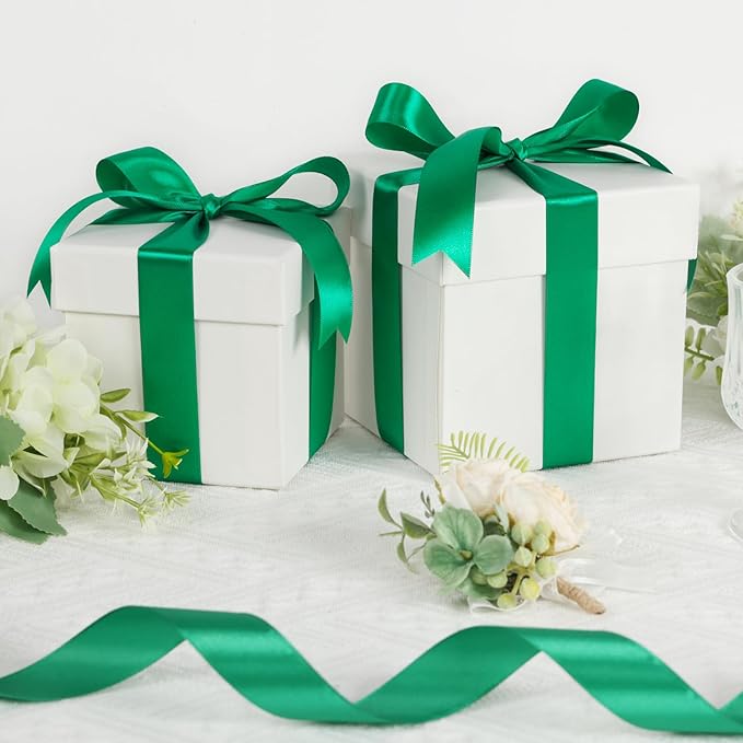 Green Ribbon 1 Inch 60 Yards, Green Satin Ribbon for Flower Bouquet, Graduation Lei, Crafts, Gift Wrapping, Baby Shower, Christmas and Wedding Decorations