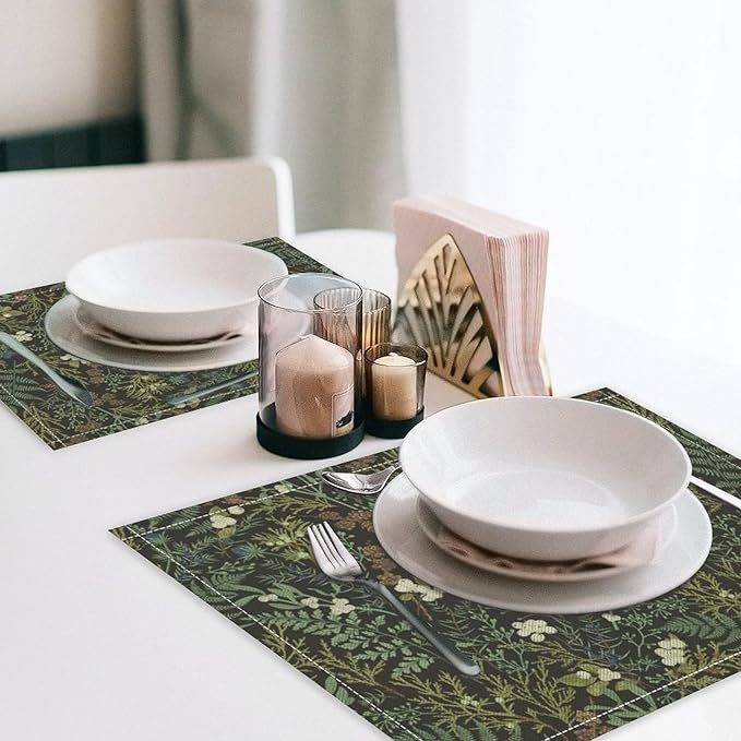 Vintage Botanical Placemats Set of 4, 17x12 Inch Rustic Farmhouse Retro Plant Green Nature Art Print Table Mats for Home Party Kitchen Dining Decor