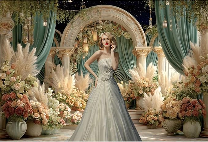 Baocicco Flower Wedding Backdrop 10x6.5ft Dreamy Fantasy Arch Door Roman Column Background Bride to Be Bridal Shower Decorations Anniversary Ceremony Backdrops for Photography Banner Photo Booth