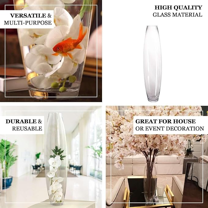 Efavormart 31" Tall Tapered Cylinder Glass Vase Clear Floor Vase Centerpiece for Table Décor