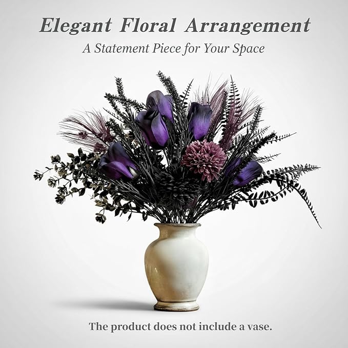 Vintage Purple Artificial Bouquet Roses, Dahlias, Ferns Arrangement Elegant Home Decor Floral Arrangement Artificial Flowers, Decorative Blooms Photography Props