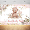 5x4ft Bear Baby Shower Backdrop Boho Pink Floral We Can Bearly Wait Photography Background It’s a Girl Baby Shower Party Banner Decorations Supplies Photo Booth Props