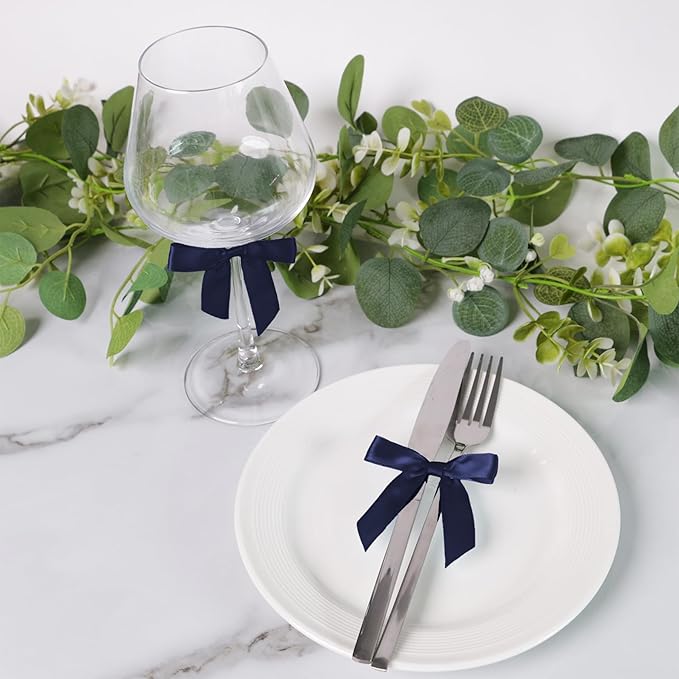 50 PCS Navy Blue Twist Tie Bows 2.5" Satin Ribbon Bows Decor for Gift Wrapping Craft Treat Bags Cake Pop Basket, Wedding Baby Shower Birthday Party Favors