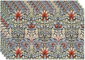 Vintage Flower Placemats Set of 4, William Morris Retro Boho Botanical Plant Place Mats, Heat Resistant Non Slip Cotton Linen Dining Table Mats for Home Kitchen Party 18x12 Inch