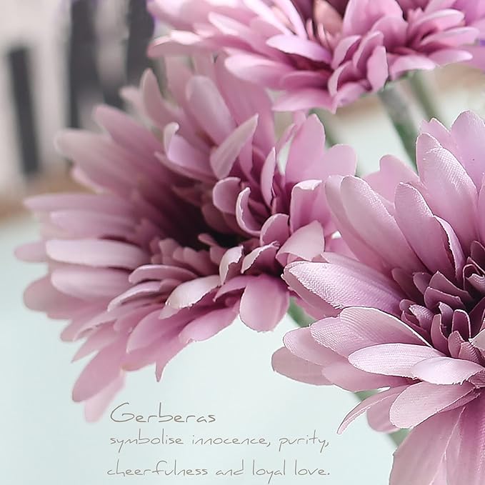 12pcs Artificial Gerbera Daisies,22 Inch Long Stem Silk Daisy Flowers,Realistic Artificial Flower Mums for Home Décor Centerpiece Wreath Supplies Wedding Bouquet,Elegant Purple