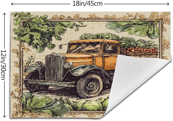 PVC Placemats Set of 6 Wipeable Table Mats Washable Heat Resistant Non Slip Vinyl Dining Table Mat for Kitchen Indoor Outdoor Patio Farmhouse Place Mats Retro Fall Truck Decorative