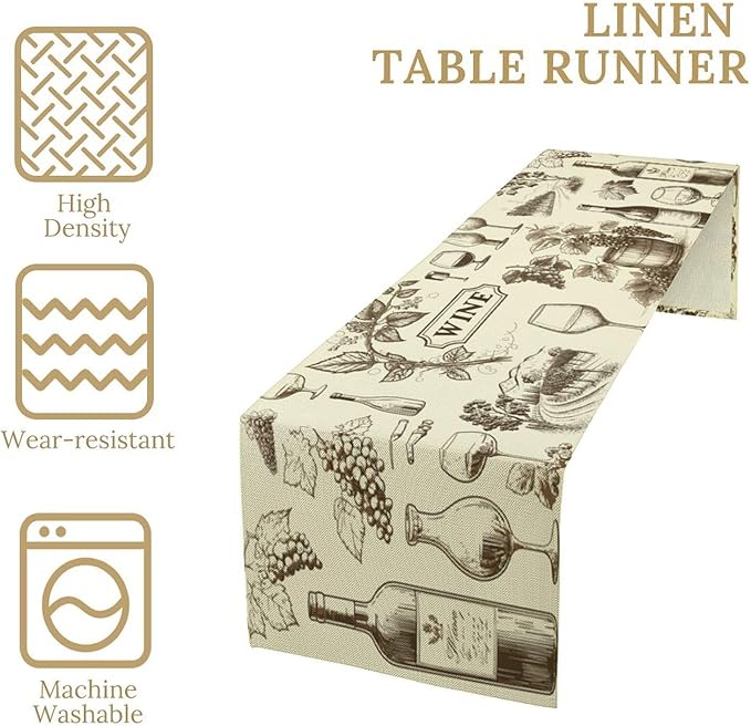 Rural Meadow Wine Table Runner Countryside Farm Village Landscape Dinner Runner for Farmhouse Cabin Home Kitchen Dining Holiday Party Decor 13x120in