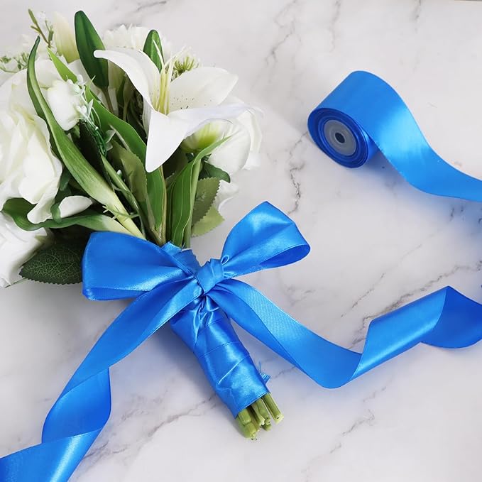 TONIFUL 1-1/2 Inch (40mm) x 100 Yards Royal Blue Wide Satin Ribbon Solid Fabric Ribbon for Gift Wrapping Chair Sash Valentine's Day Wedding Birthday Party Decoration Hair Floral Craft Sewing