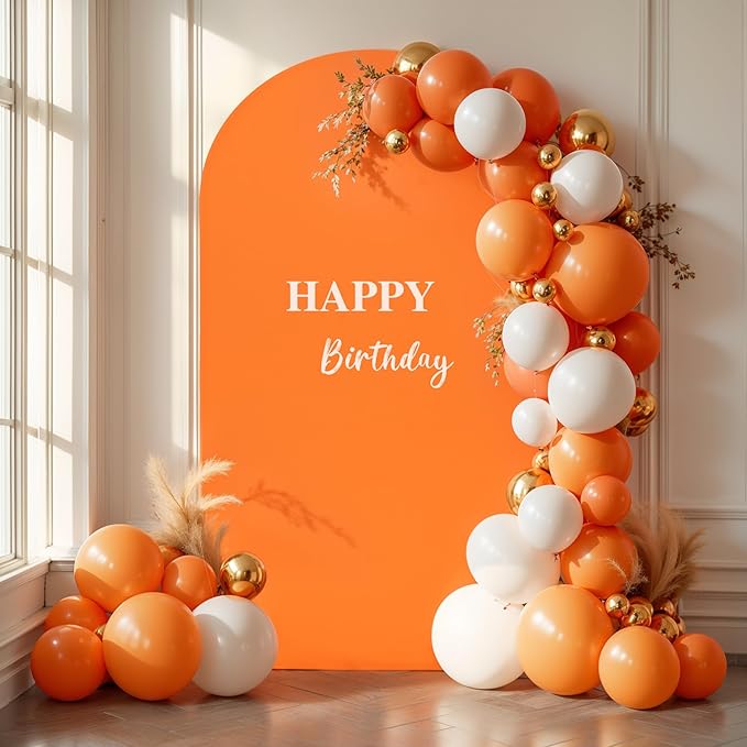 6FT Orange Arch Backdrop Cover - Polyester Fitted Wedding Arch Stand Covers Round Top Chiara Arch Backdrop Cover for Birthday Party Banquet Photo Background Decoration