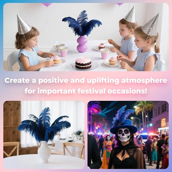 Piokio 20pcs Natural Navy Blue Ostrich Feathers 10-12 inch (25-30cm) Bulk Feathers for Home Decoration and DIY Clothing and DIY Clothes Decoration, Gatsby Decorations