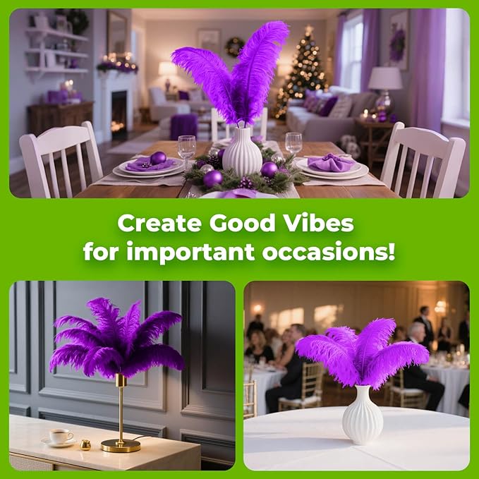 Piokio 20 pcs Natural Purple Ostrich Feathers 8-10 inch(20-25 cm) Bulk for DIY Handmade Artwork and DIY Clothes, Feather Pens, Dream Catcher, Table Decoration.