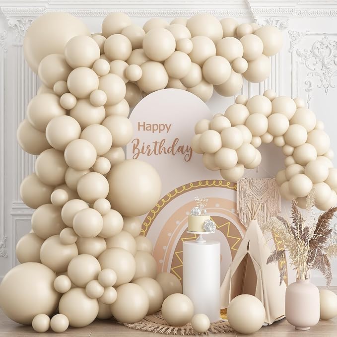 Sand White Balloons Different Size, 123 Packs Beige Balloons Arch Kit, Pack of 18 12 10 5 Inch Ivory Cream Balloons Garland for Boho Birthday Party Wedding Anniversary Baby Shower Decoration