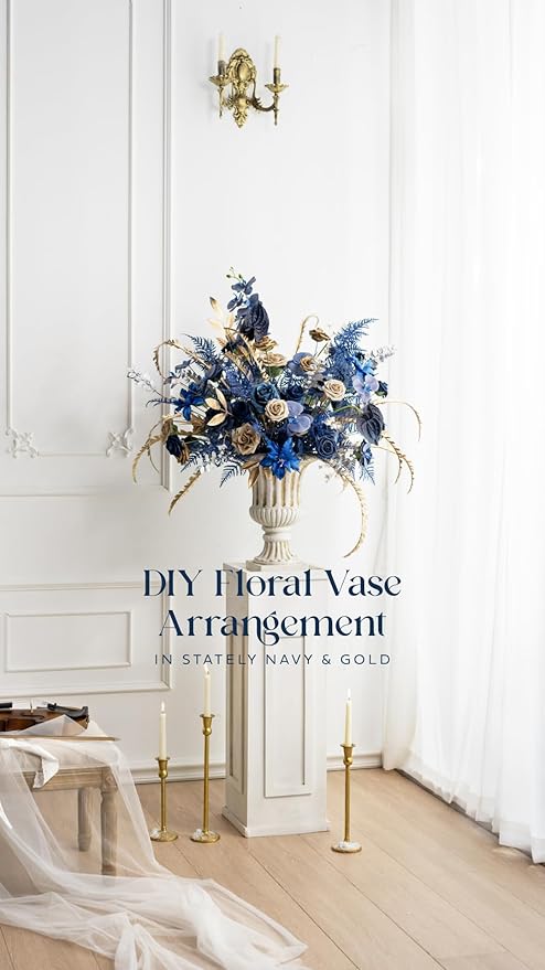 Ling's moment Artificial Flowers 25Pcs Deep Navy Blue Roses Decor w/Stems,3" Real Touch DIY Foam Floral for Wedding Bouquet/Centerpieces, Outdoors Party Backdrop, Room/Table, and Garden/Pot Decor