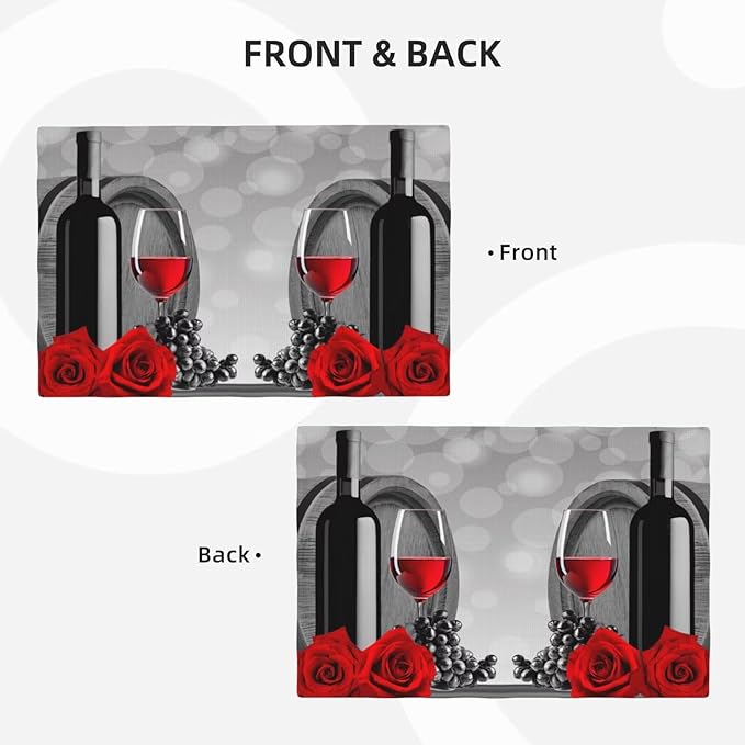Wine Linen Table Placemats Set of 6 Red Rose Wine Barrel Print Placemat Indoor Outdoor Party Home Desktop Kitchen Dining Room Decoration 12x18 Inch