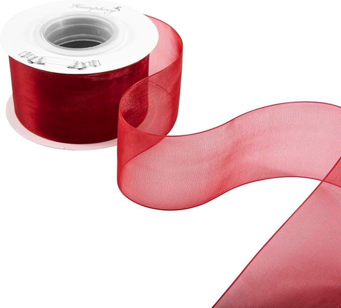 Humphrey's Craft 1-1/2 Inch Red Shimmer Sheer Organza Ribbon - 25 Yards for Crafts Gift Wrapping Wedding Bouquet Baby Shower Decoration Christmas Tree Wreaths.