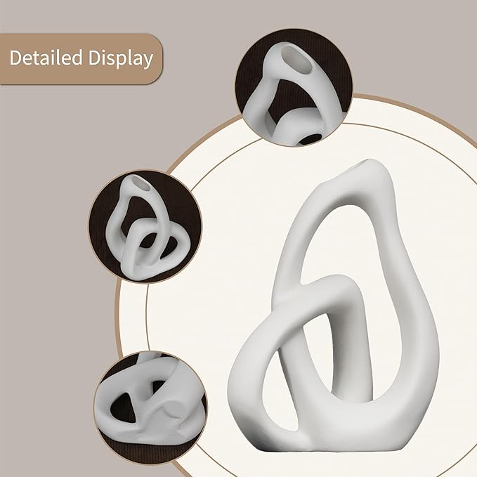 Unique White Ceramic Vases for Home Decor, 9.1" H Boho Nordic Aesthetic Modern Style, Decorative Vases for Home Decor Living Room