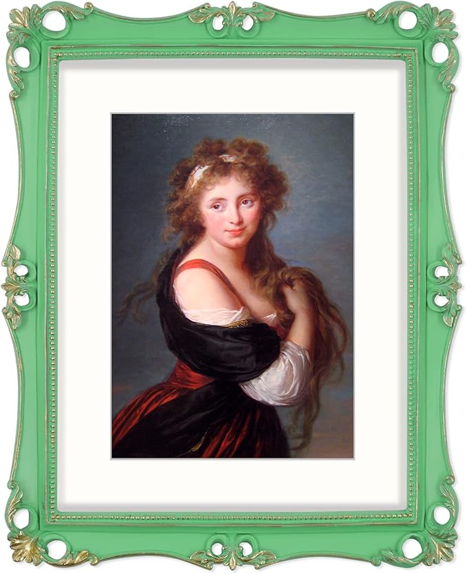 SIMON'S SHOP 11x14 Picture Frame in Light Green with Gold Accents, Vintage Picture Frames 11x14 with Mat for 8x10 Image, Gallery Wall and Tabletop Display Poster Frame