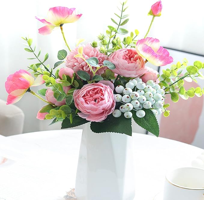 FagusHome 25 Pcs Silk Peony Artificial Flower Heads 4 inch Fake Peony Flowers Heads with Stems Artificial Peony Flower Heads in Bulk Wholesale for Wedding Home Decor (Pink)