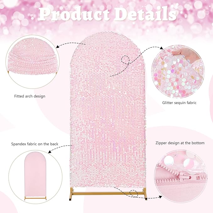 White Iridescent Wedding Arch Cover: 7.2FT Sequin Backdrop Sparkly Backdrops for Birthday Party Ceremony Baby Shower Banquet Decoration