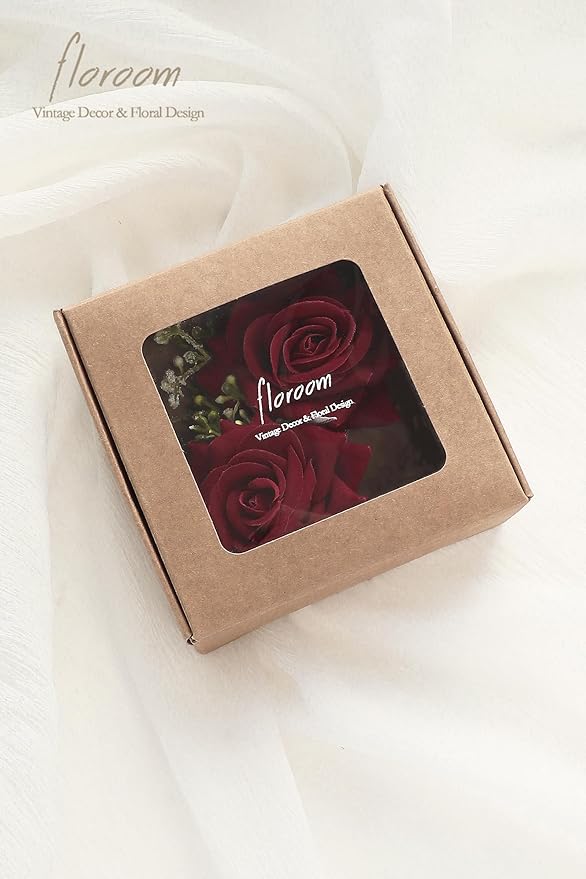 Floroom Burgundy Rose Wrist Corsage Wristlet Band Bracelet and Men Boutonniere Set for Red Wedding Flower Accessories Prom Suit Decorations