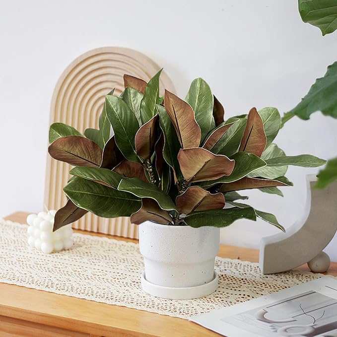 6Pcs Artificial Magnolia Leaf Stems, Real Touch Fake Greenery Branches for Floral Arrangements, Vase Fillers, Indoor Outdoor Home Table Centerpiece, Wedding & Party Decor