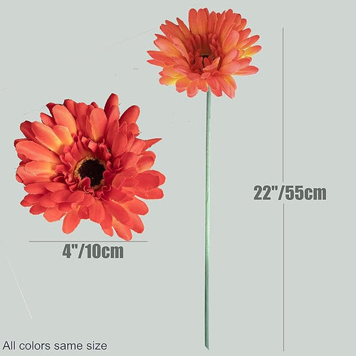 12pcs Artificial Gerbera Daisies,22 Inch Long Stem Silk Daisy Flowers,Realistic Artificial Flower Mums for Home Décor Centerpiece Wreath Supplies Wedding Bouquet,Orange