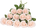12pcs Roses Artificial Flowers Pink Fake Roses Flowers with Long Stems Silk Flowers for Wedding Bouquet Centerpices Decorations Party Bridal Baby Shower Home Decor