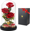 Christmas Rose Gifts for Her,Beauty and The Beast Rose Flowers 40 LED Lights Rose in Glass Dome,Woman Gifts for Christmas,Christma Ornaments Artificial Flower Rose Gift Romantic Gifts for Women