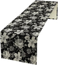 Black Floral Table Runner, Abstract Vintage Black White Floral Plants Leaves Boho Dark Gothic Garden Table Runner for Indoor Outdoor Party Wedding Decor, 13x36inch