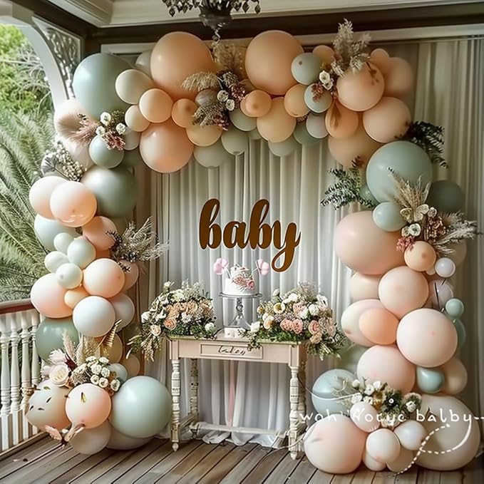 Sage Green Balloons,50Pcs 12 Inch Pastel Pink and Dusty Green Nude Sand White Boho Balloons with Ribbon for Girls Women Birthday Bridal Shower Wedding Tea Party Decorations