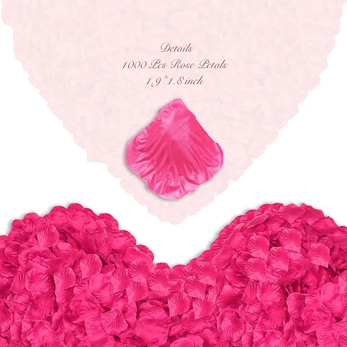 1000Pieces Rose Petals, Artificial Flower Petals Fake Rose Petals for Romantic Night,Wedding,Proposal Anniversary Flower Decorations (Rose Red)