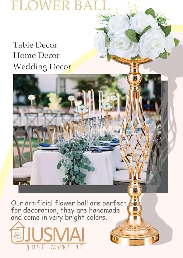 Artificial Flowers Ball 4 Pcs - White Wedding Table Centerpiece Decorations for Flower Arrangements